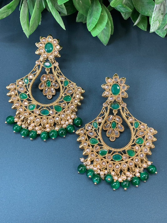 Amaya polki Chandbali no tikka emerald green