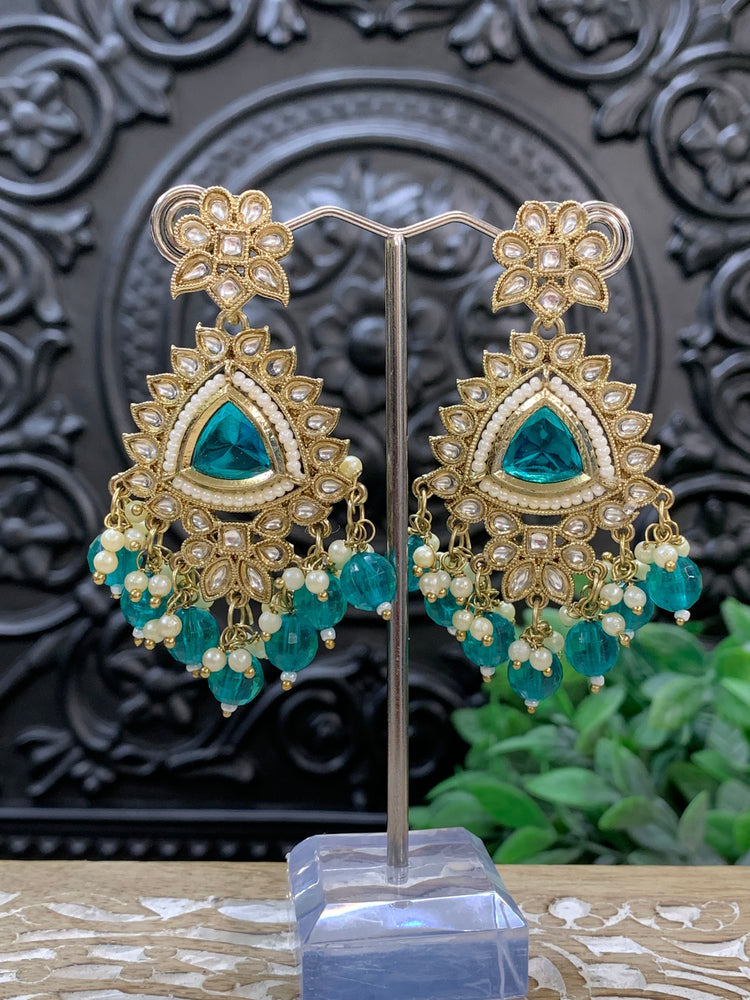 Avery small to medium kundan earring teal green peacock green