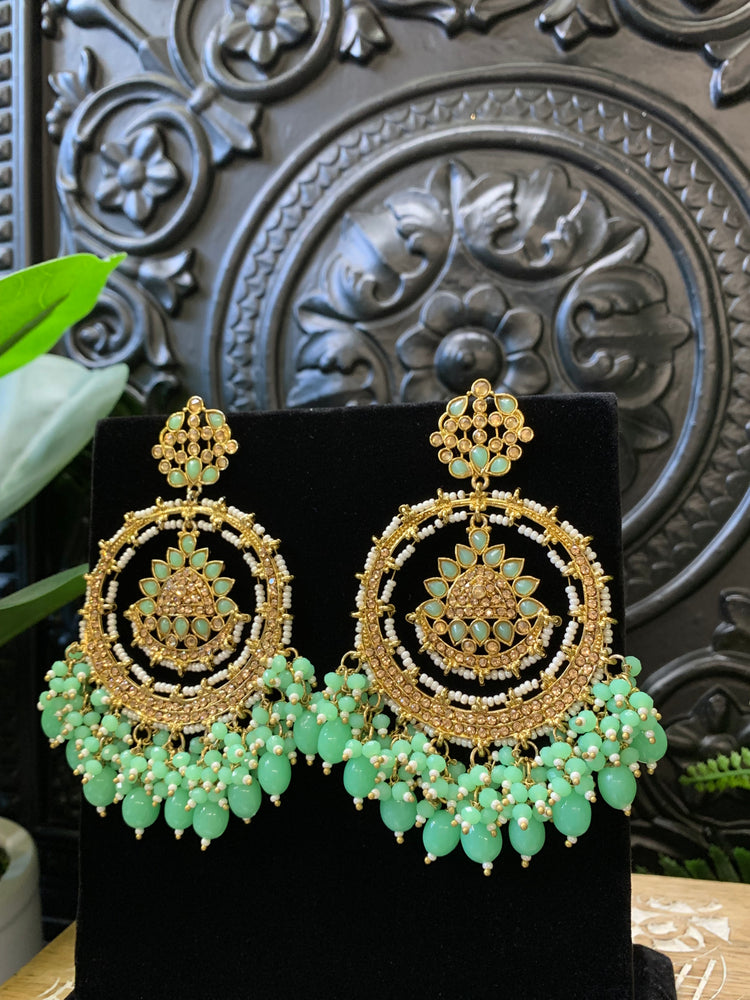 Laila Chandbali fashion statement earring antique base, mint drops