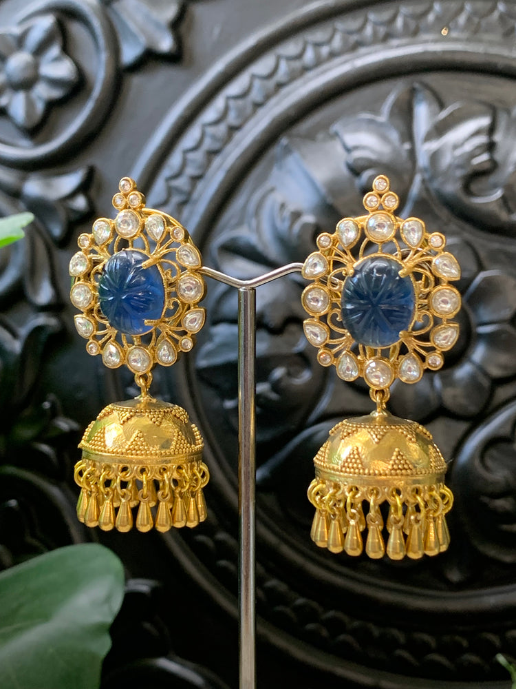 Lolita moissanite kundan jhumki earring blue