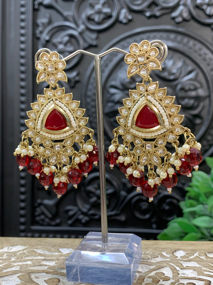 Avery small to medium kundan earring red maroon burgundy