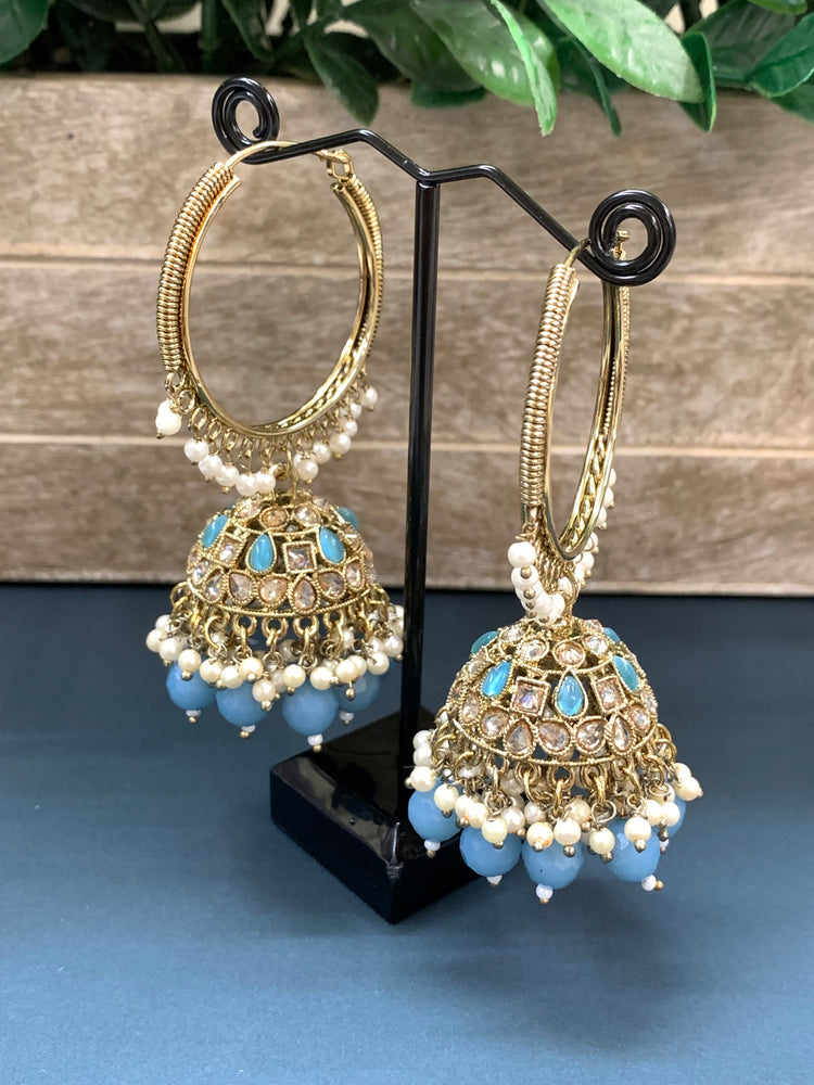 Shabana polki bali hoop jhumki/jhumka light blue