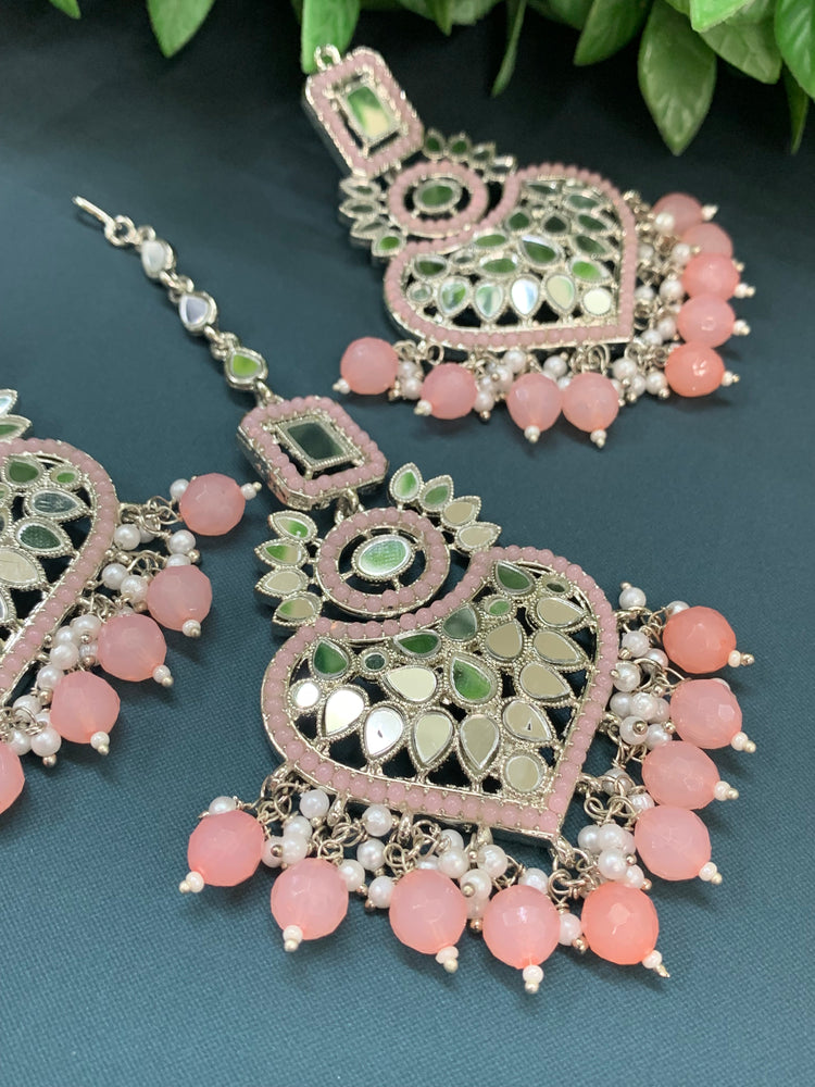 Amrita chandbali mirror earring tikka set blush pink