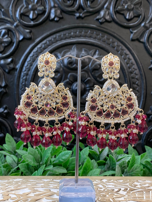 Berry kundan chandbali earring magenta