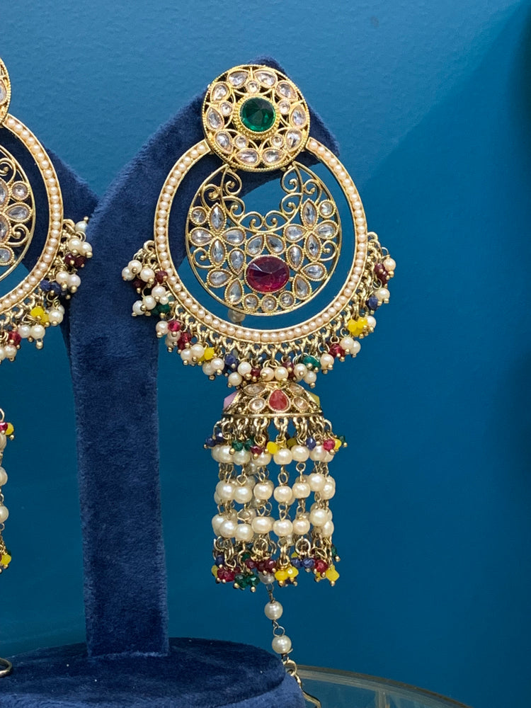 Ashley polki oversized jhumki earring with sahare multi