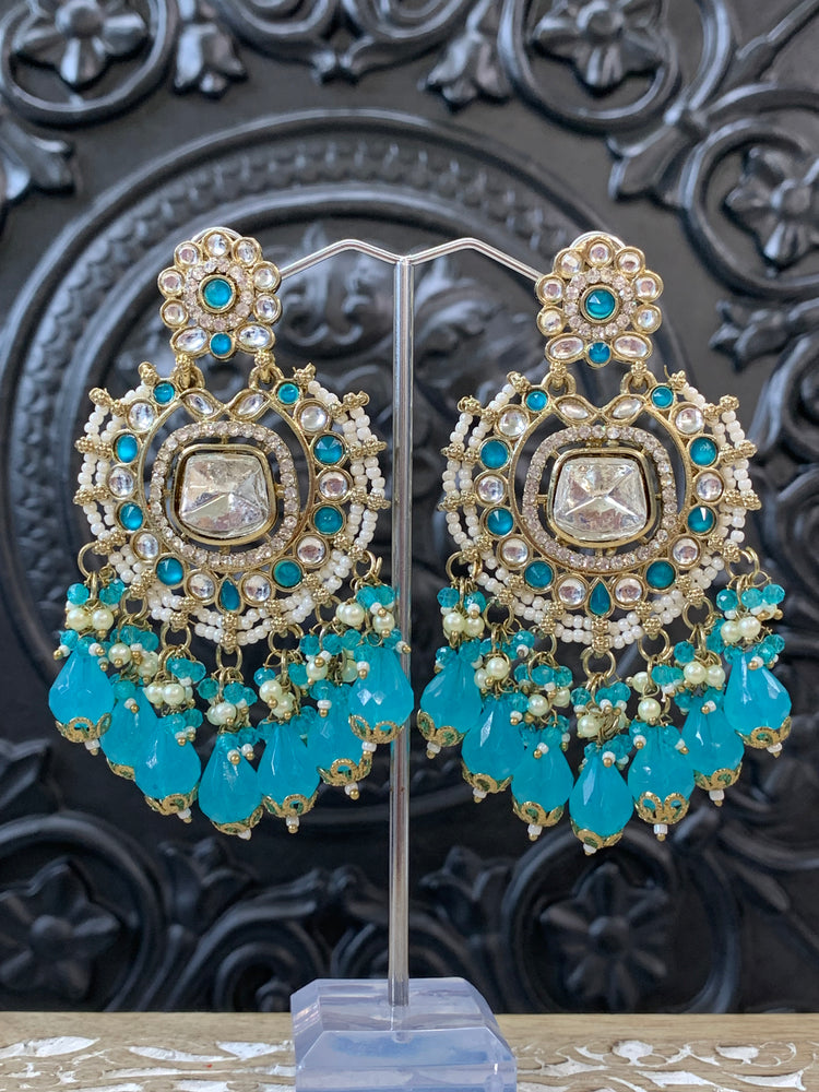 Isabella statement kundan chandbali fashion earring phirozi blue