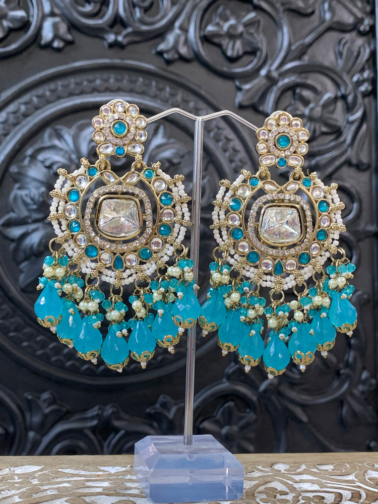 Isabella statement kundan chandbali fashion earring phirozi blue