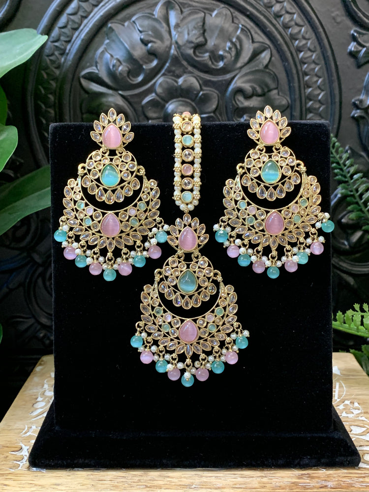 Marley reverse polki Chandbali earring tikka pastel multi