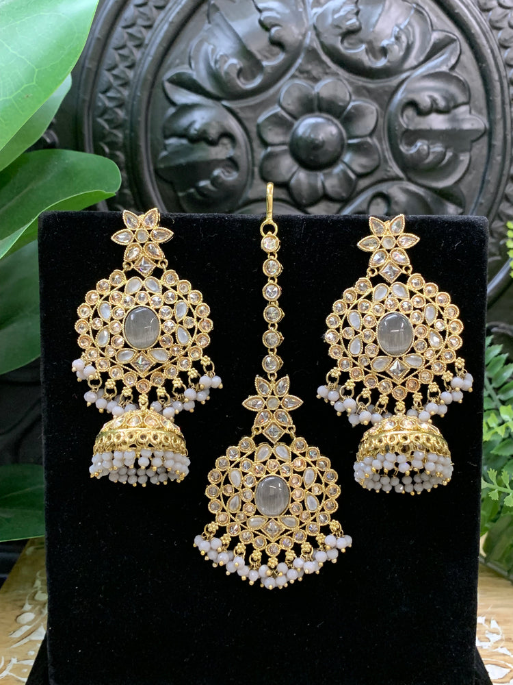 Sujane reverse polki jhumki earring tikka grey