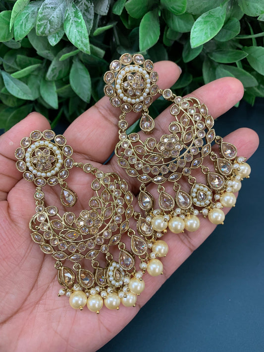 Sophia polki jhumki earring antique polk/ gold / pearl