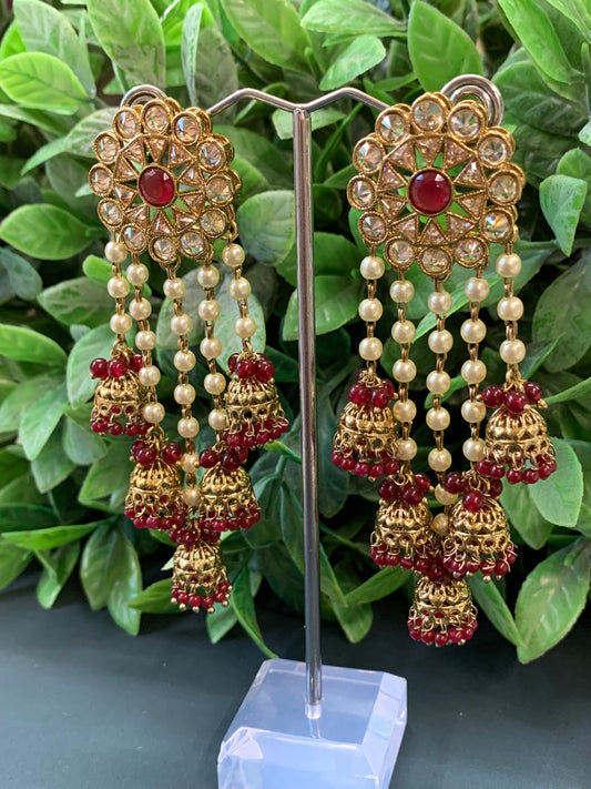 Kalpana polki jhumki earring antique polk/ gold /maroon red/ burgundy