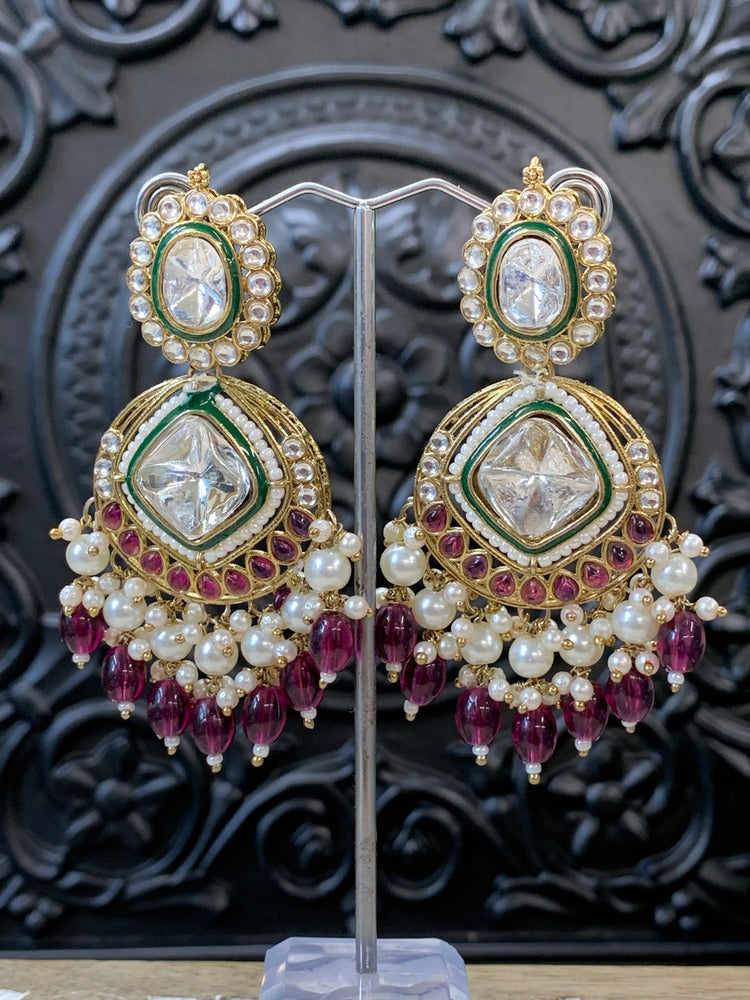 Kenny kundan fashion earring set purple