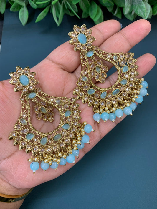 Amaya polki Chandbali no tikka light blue