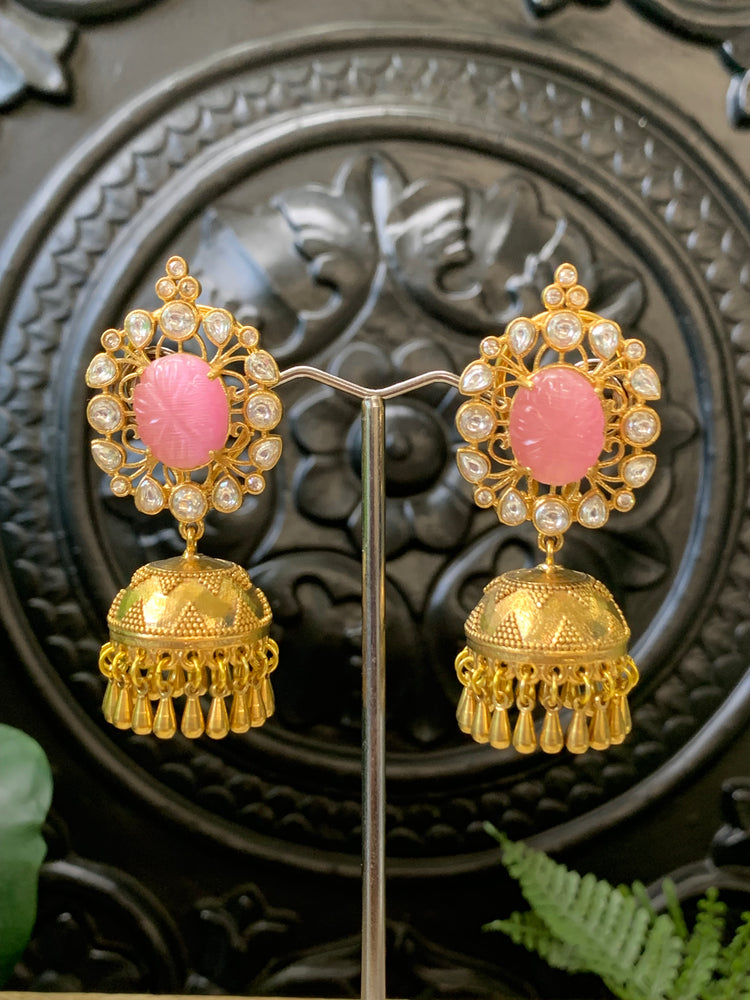 Lolita moissanite kundan jhumki earring pink