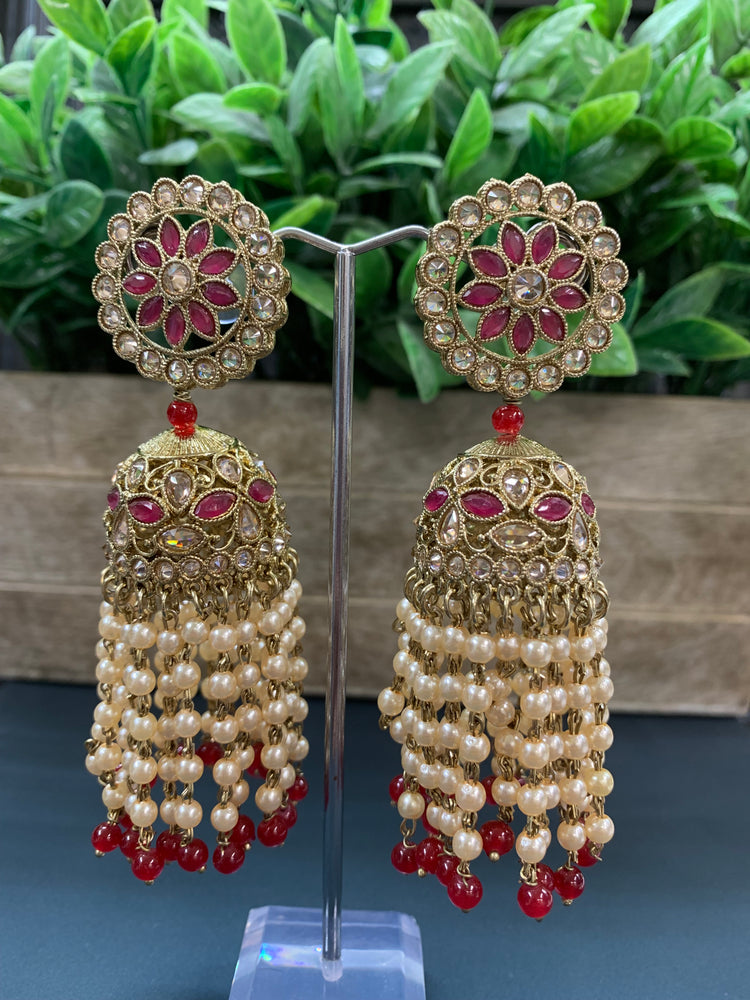 Mohua polki statement jhumki earring antique polki/ Maroon red/ burgundy/pearl