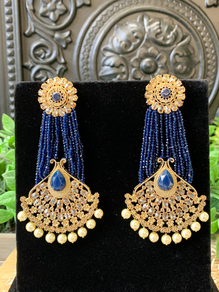 Alphi statement polki earring crystal bead blue