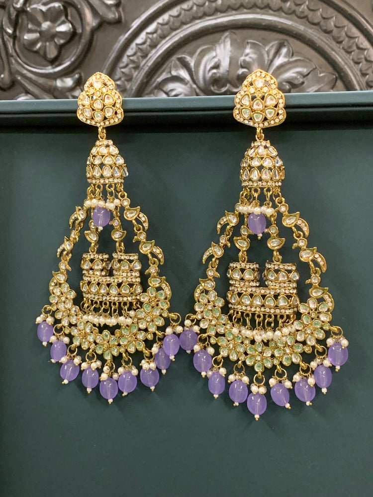 Nicole kundan fashion statement  earring set gold/lavender /lilac