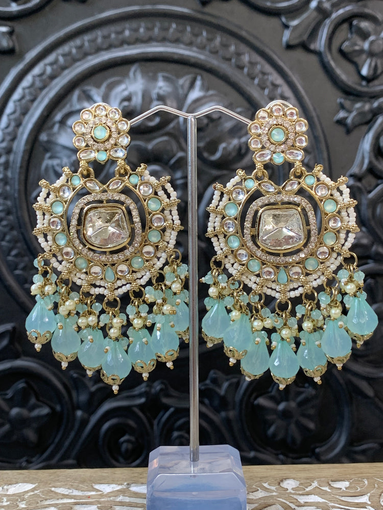 Isabella statement kundan chandbali fashion earring baby blue / sky blue / light blue