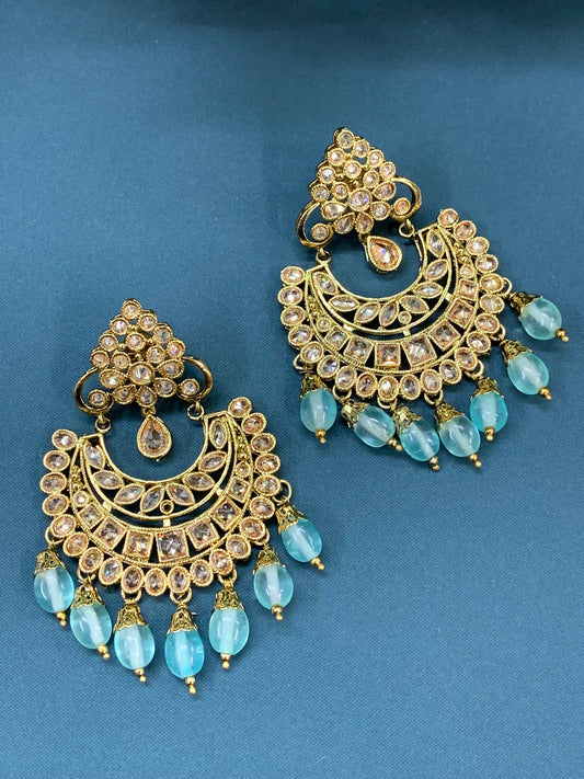 Kavery polki jhumki earring antique polk/ gold /mint green