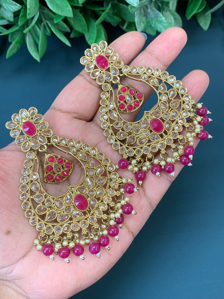 Doli polki Chandbali no tikka antique gold/magenta pink