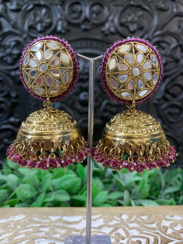 Kerry mirror jhumki tikka antique gold /purple