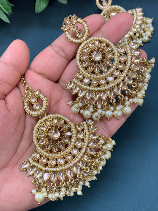 Madison chadbali earring tikka set gold/ pearl/white