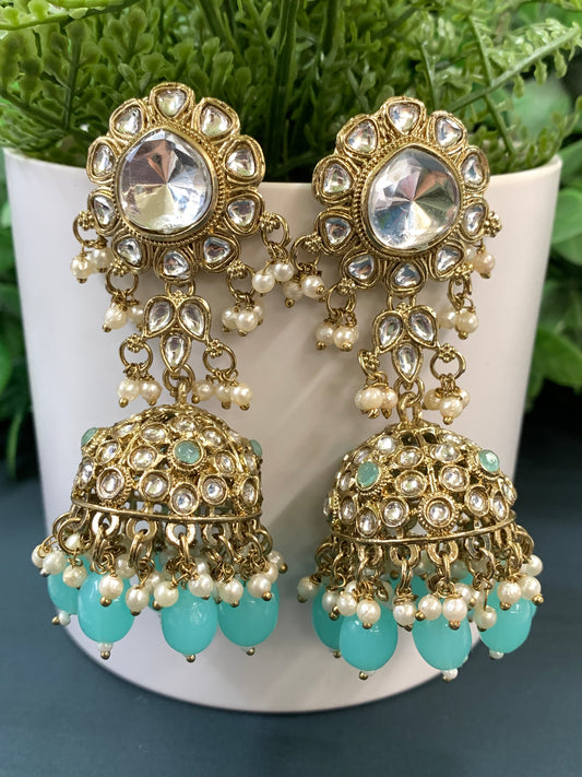 Mohini kundan jhumki/ jhumka earring light blue / baby blue