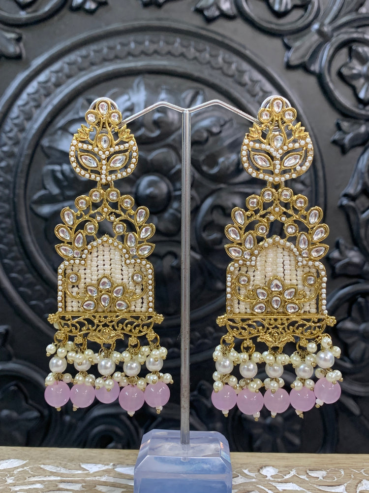 Alexa kundan statement earring white/gold/pearl/lilac lavender