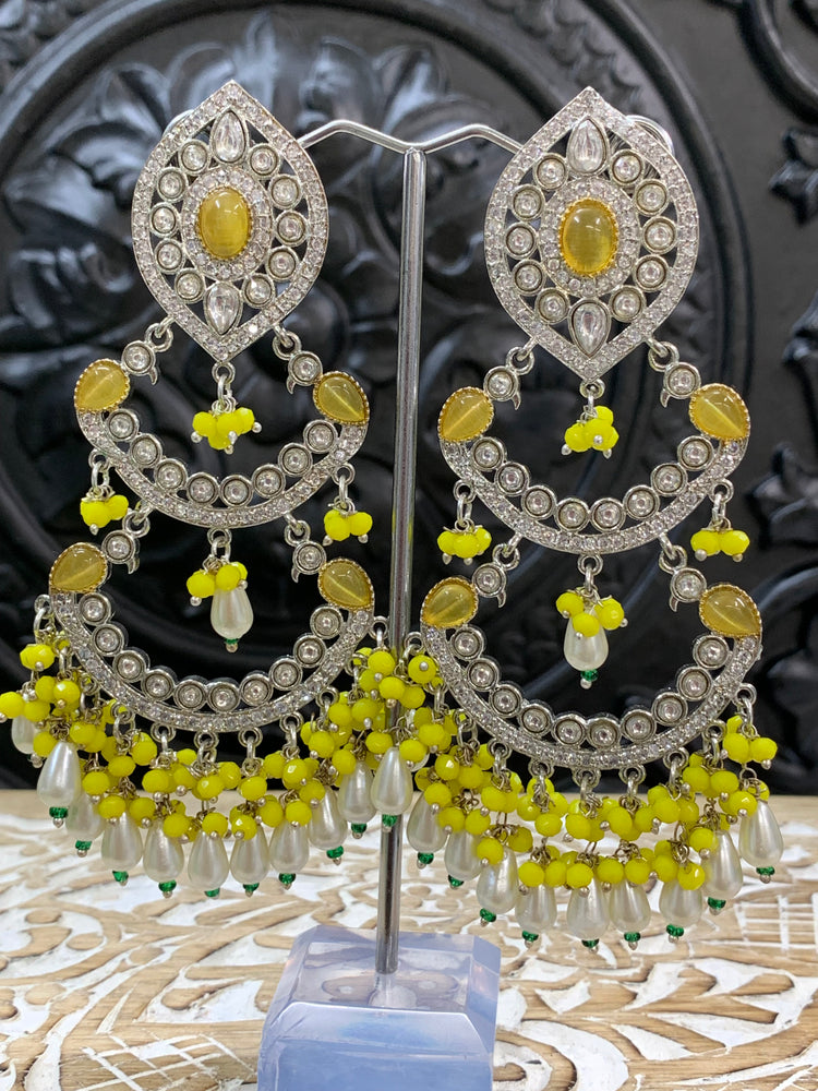 Lauren kundan triple layer chandbali earring pastel yellow