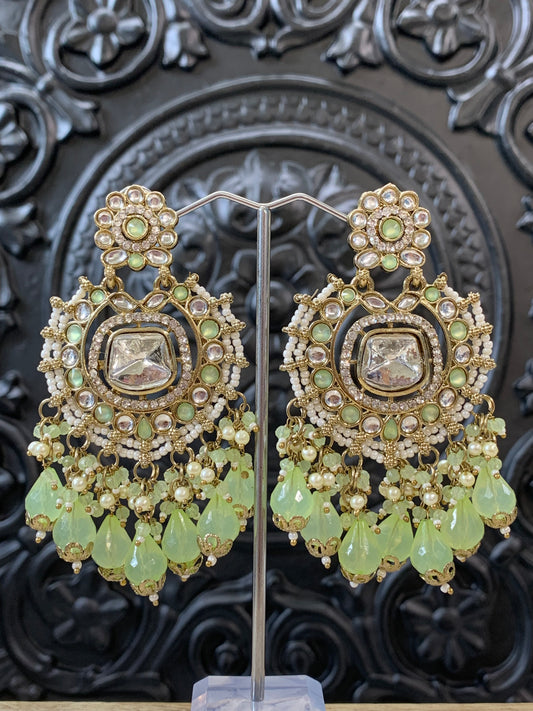 Isabella statement kundan chandbali fashion earring mint green