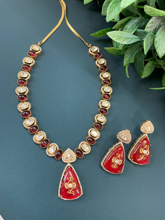 Aditi moissanite kundan necklace cherry red