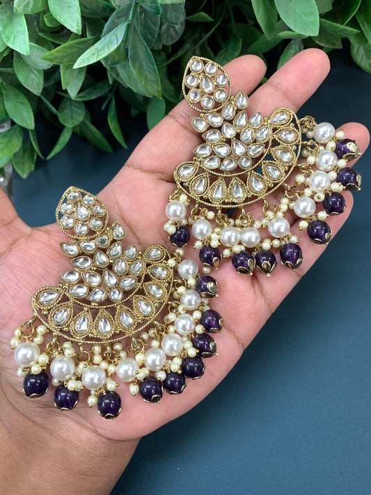 Sharvari kundan fashion chandbali style earring set purple