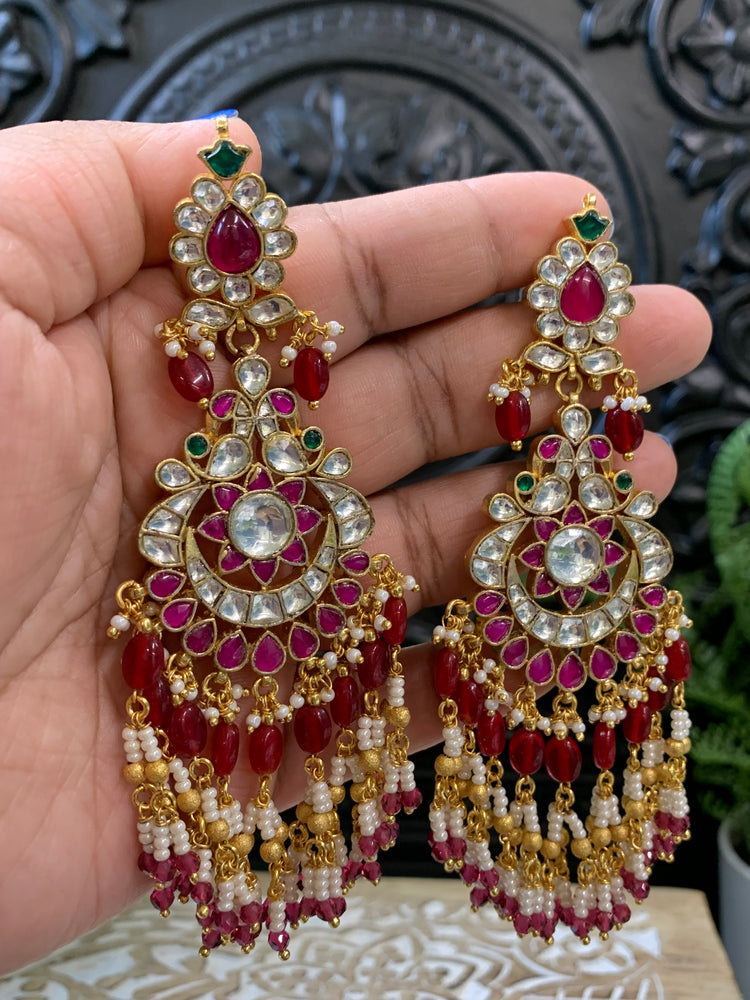 Pachi kundan statement long earring in multi