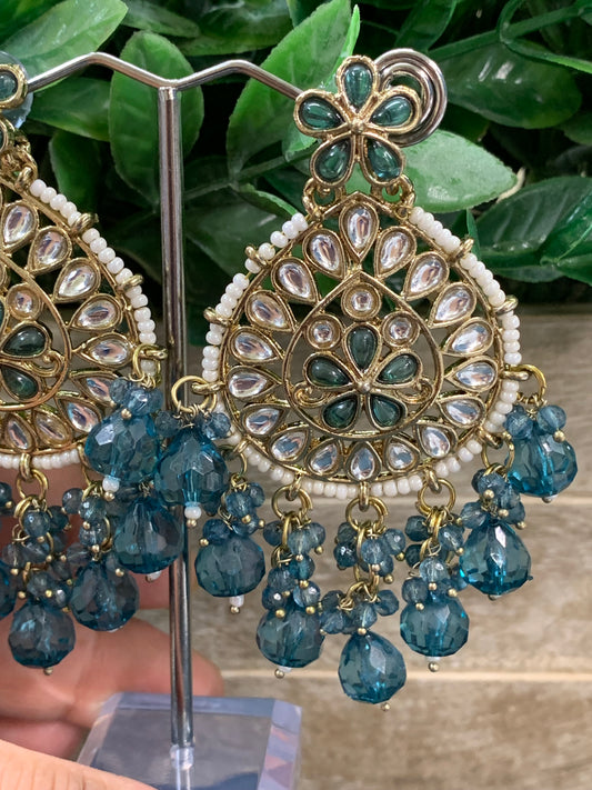 Aaravi kundan earring teal blue