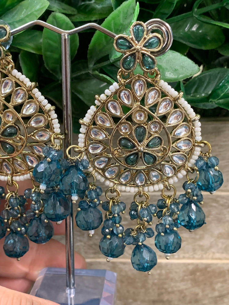 Aaravi kundan earring teal blue