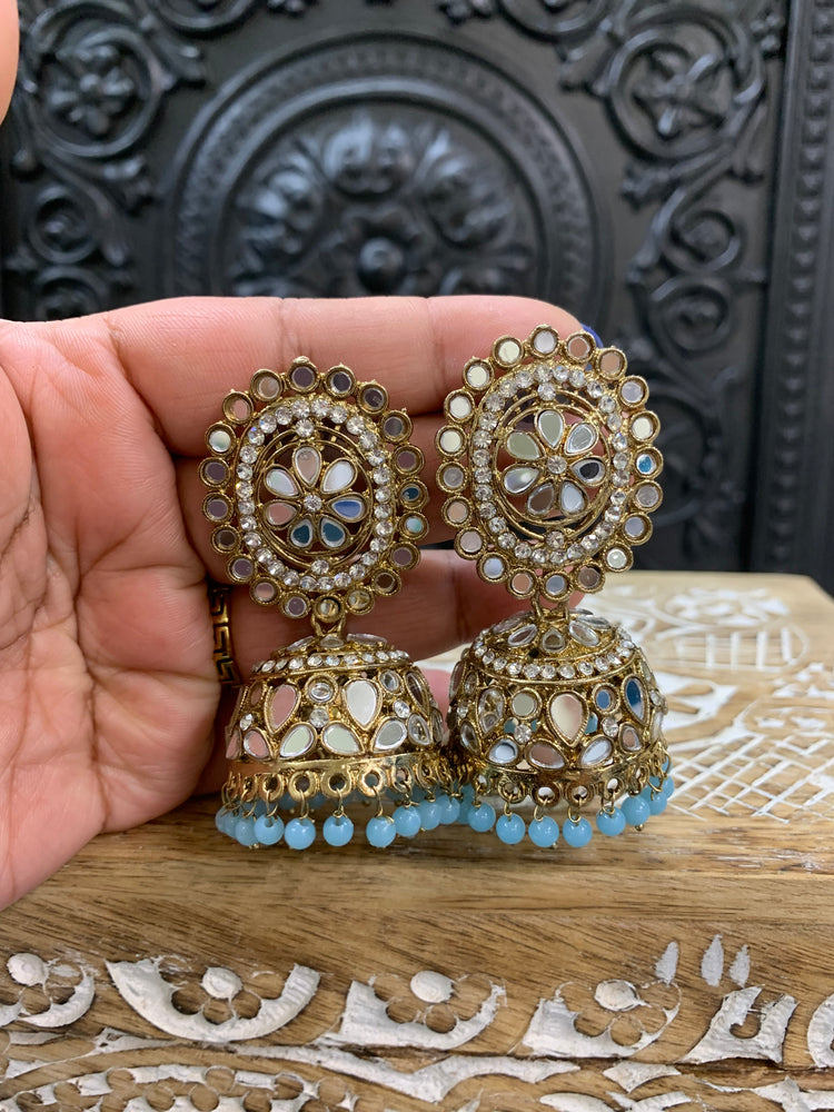 Kate mirror jhumki tikka antique gold light blue NO TIKKA