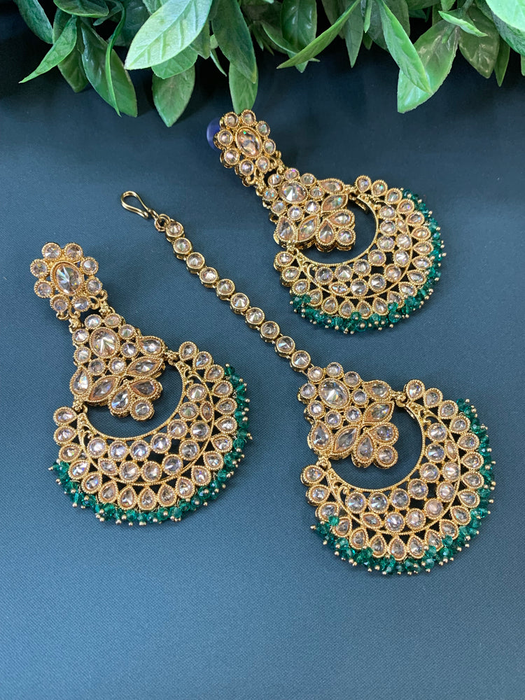 Erin reverse popki tikka set chandbali style transparent teal green