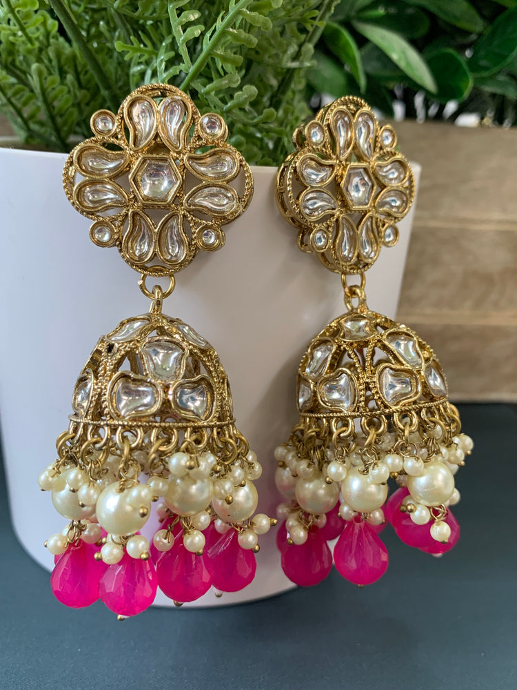 Dia kundan jhumki/ jhumka earring magenta / Rani pink