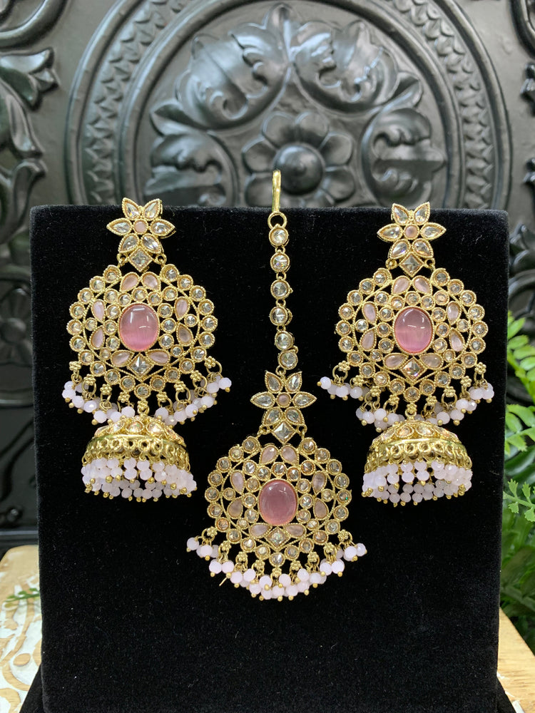 Sujane reverse polki jhumki earring tikka onion pink