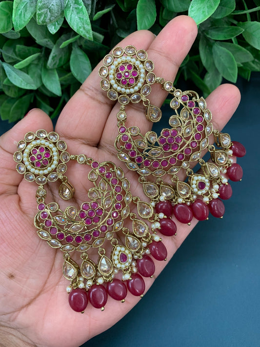 Sophia polki jhumki earring antique polk/ gold /red / maroon