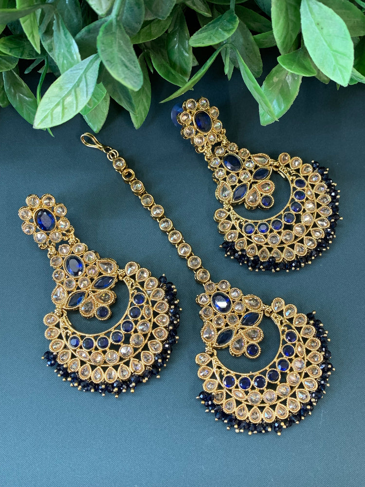 Erin reverse popki tikka set chandbali style navy blue