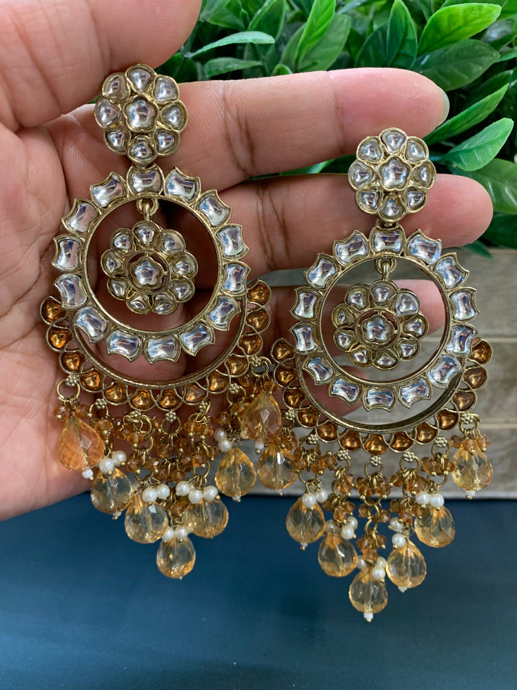 Barnavi Kundan earring champagne gold crystal drops