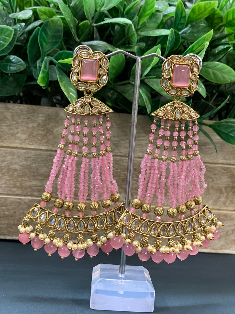 Amna polki fashion statement earring onion pink