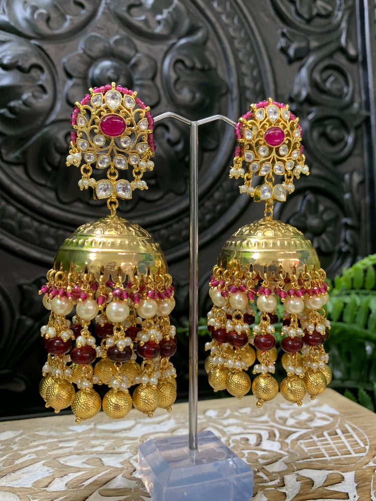 Natasha moissanite kundan jhumki earring red