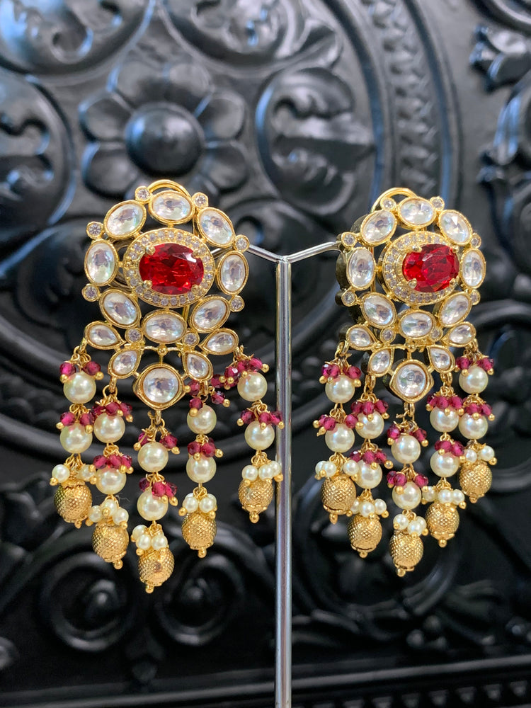 Naila Kundan stud earring red burgundy maroon