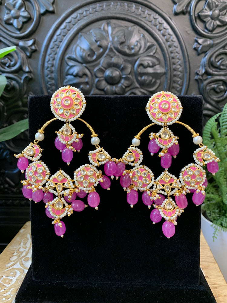 Sharaya Kundan statement earring pink