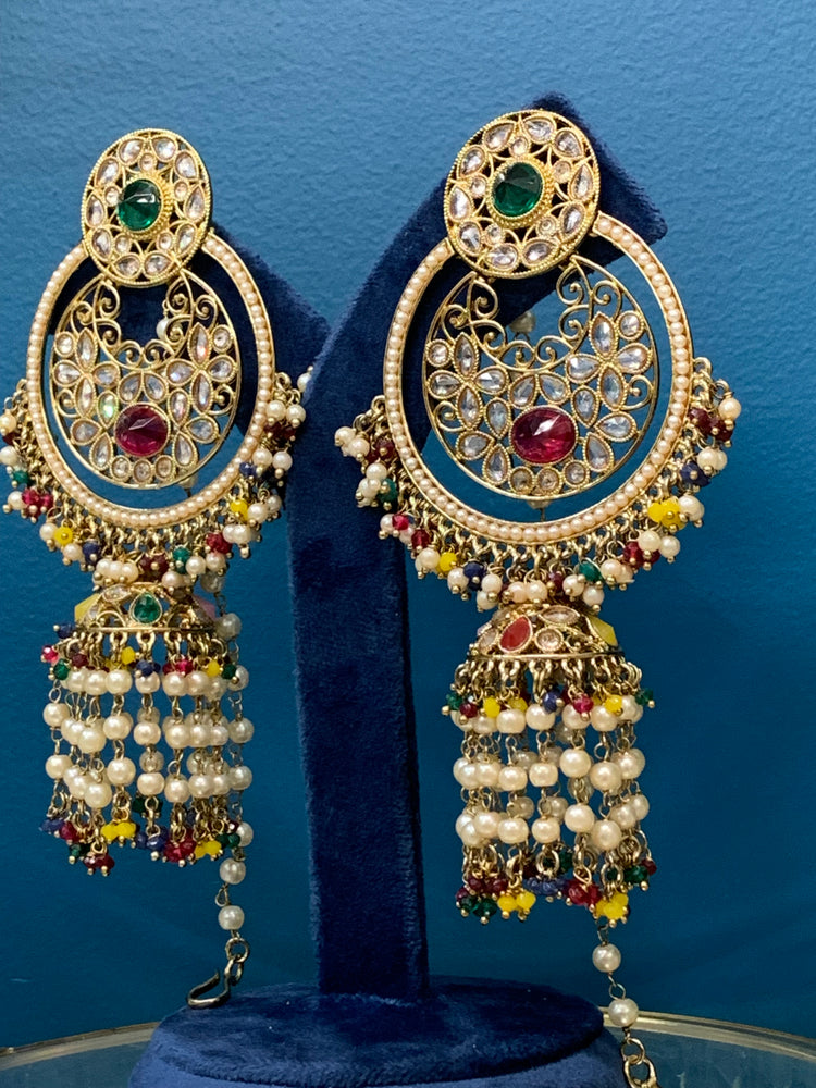 Ashley polki oversized jhumki earring with sahare multi