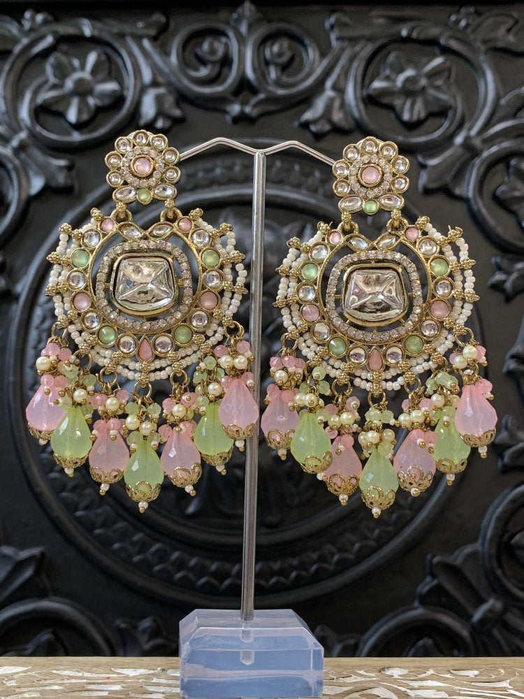 Isabella statement kundan chandbali fashion earring pastel multi