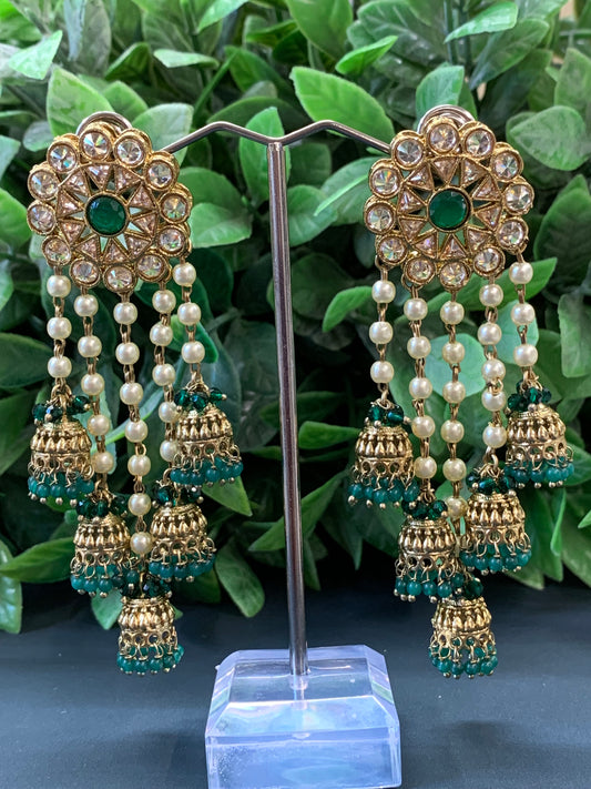 Kalpana polki jhumki earring antique polk/ gold /emerald green/ dark green