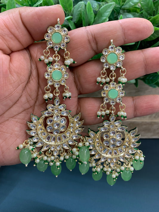 Aru kundan long statement earring pistachio green